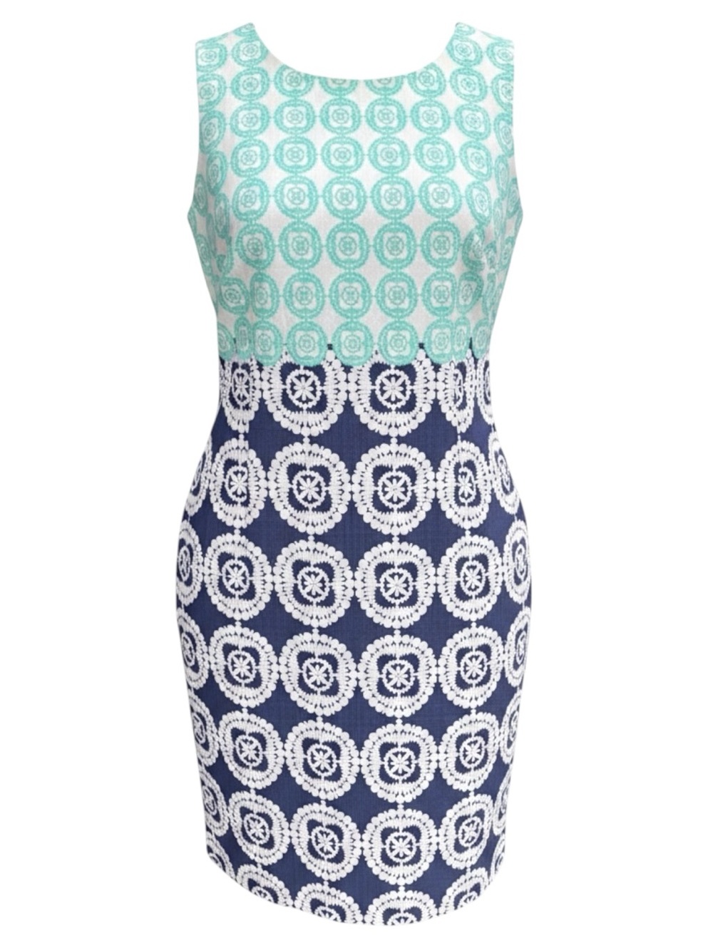 Nine West Sleeveless Mint/Navy Patterned Sheath Dress (4)